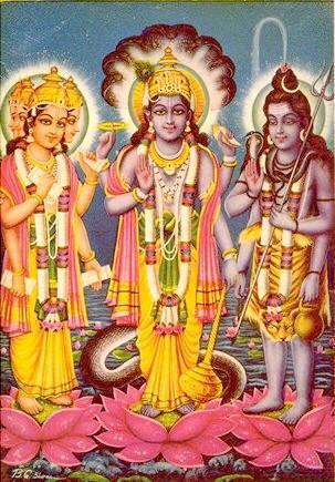 The three main forms or manifestations of Brahman, the Supreme Spirit or Power of the universe.