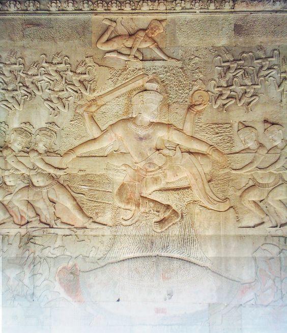 Churning of the Ocean of Milk, Angkor,the temple of Angkor Wat, and the city of Angkor Thom, Cambodia.