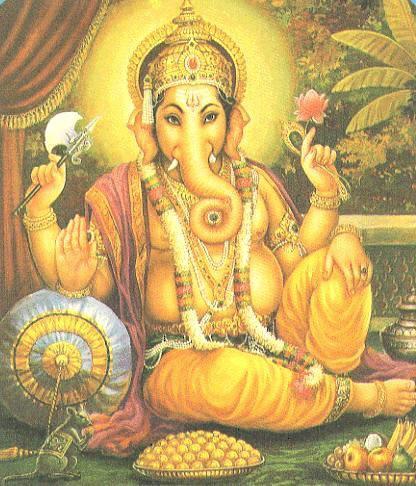 The image of Ganesha is one of the most distinctive ones within Hinduism. The elephant's head symbolizes the gaining of knowledge through listening (ears) and reflection (large head).