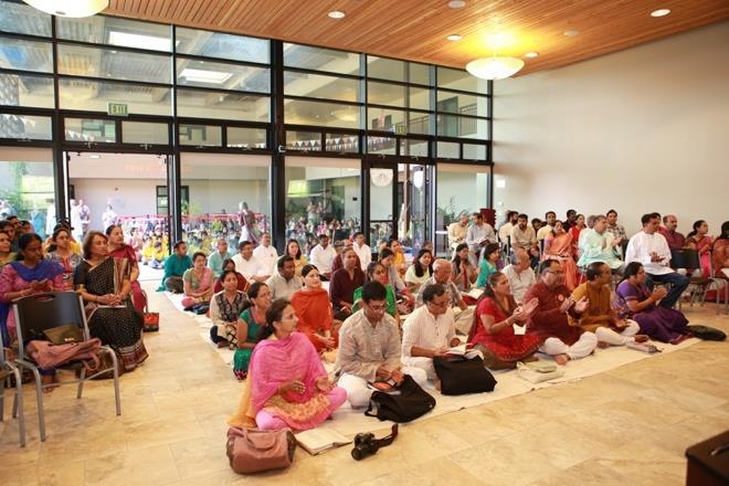 Summer camp attendees reminded everyone of the purpose of Bala Vihar by singing the Eighteen Ity-s song by Swami Sivananda.