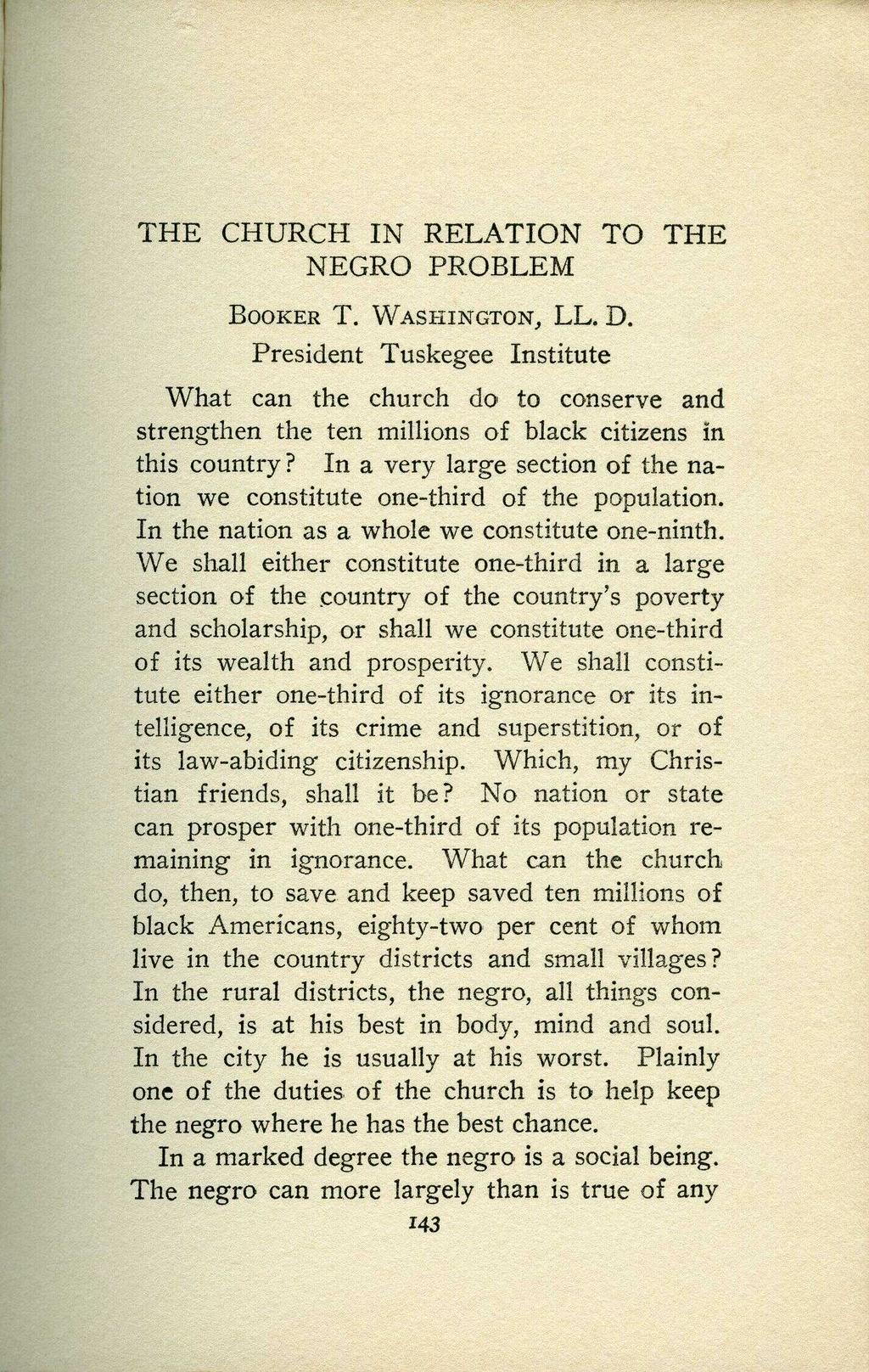 THE CHURCH IN RELATION TO THE NEGRO PROBLEM BOOKER T. WASHIHGTON, LL. D.