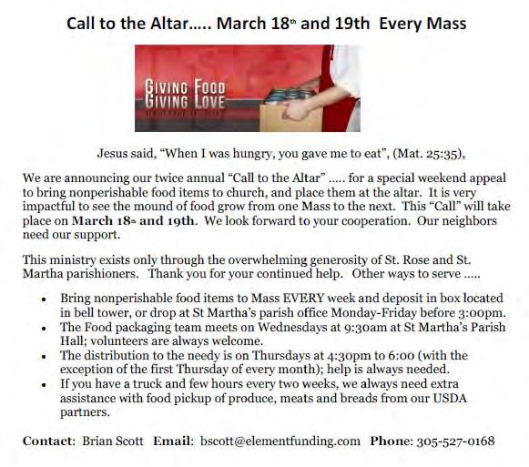 Page 6 ST. ROSE OF LIMA PARISH March 12, 2017 INVITATION TO AN EXPERIENCE OF FAITH The parish began catechesis for adults and all are welcome to join.