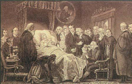 John Wesley on his death bed. villages all over Great Britain. When the doors of the church were closed to him, he preached in the open countryside.