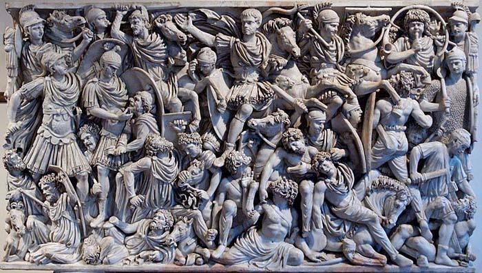 Starting about 250 CE the Goths brought warriors across the Danube River, and attacked and devastated towns and cities in Roman territory.