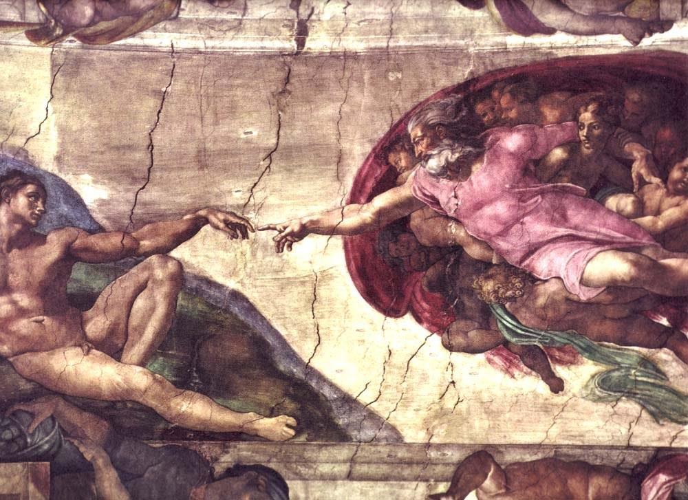Michelangelo s Creation of Adam On the ceiling in the Sistine chapel, Rome. Shows humans are dependent on God and they are made in the image of God.