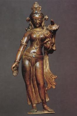 The pose and gestures are similar to Nepalese images while the heavy casting, gilding and attention to