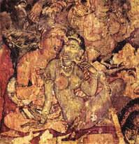 POST-MAURYAN TRENDS IN INDIAN ART AND ARCHITECTURE 55 This painting on the back wall of the interior hall before the shrine-antechamber in Cave No. 1 at Ajanta dates back to the late fifth century CE.