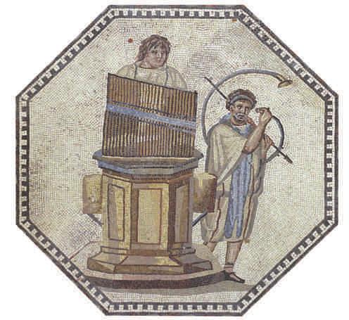 PALMYRA M E D I T E R R A N E A N S E A JERUSALEM N O R T H A F R I C A LEPTIS ALEXANDRIA 4.2 Roman Mosaic, 2nd 3rd century ce. An organist and a horn player entertain at a gladiatorial contest.