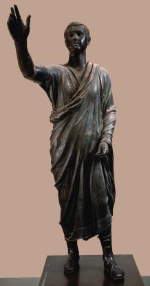 Aulus Metellus (Aule Metele) Is it Etruscan or Roman? What is this work? The Orator This is a life-size bronze portrait with the name inscribed on the hem of the garment.