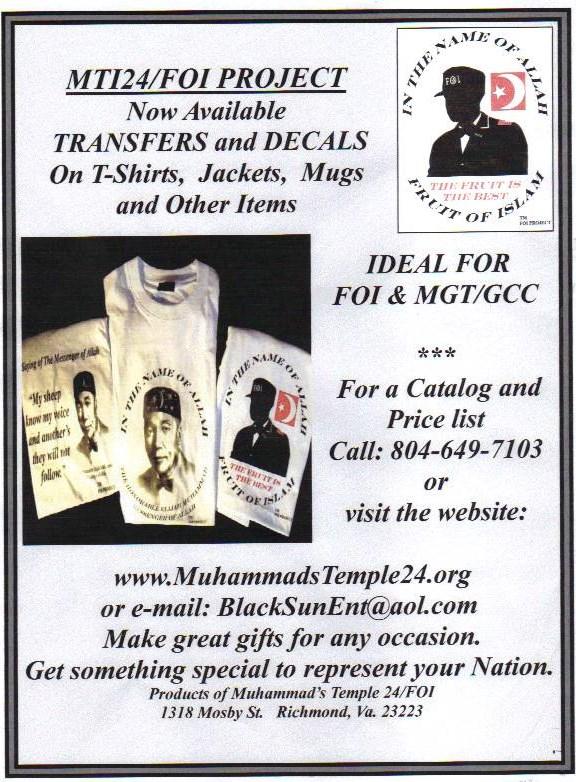 19 DIRECTORY FOR MUHAMMAD S Temples Of Islam Muhammad s Temple #24 1318 Mosby Street Richmond, Va. 23223 Bro. Min.