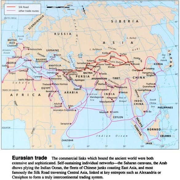 By 1200 trade routes included the east-west route called the Silk Road.
