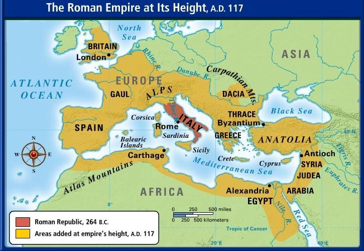 The Romans dominated Europe, Africa, the Middle East, and England.