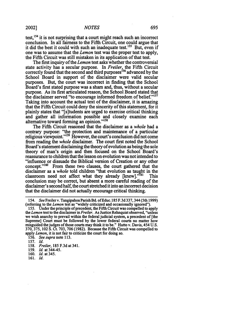 2002] NOTES test, 154 it is not surprising that a court might reach such an incorrect conclusion.