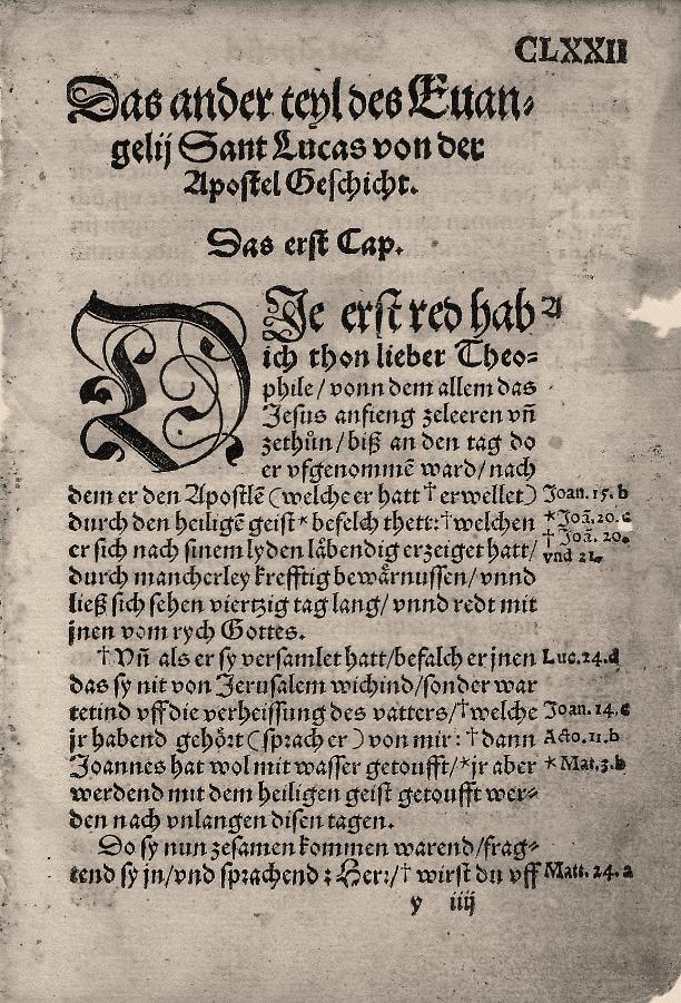 14 This is a leaf from the First Edition of Luther s German New Testament printed in 1529. The first printing of this edition was in 1522.