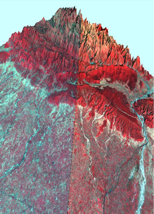 3-D View of Adi Badri Area by SRTM DEM & Landsat ETM image Lesser