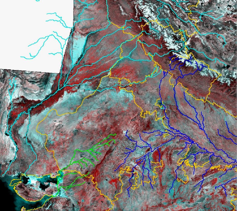 Satellite Image showing Three Distinct Drainage Systems in NW India Indus River System Ganges River System