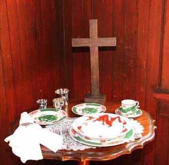 labyrinth and a chair for quiet prayer Easter by Mary Ruth Jones Table setting features a