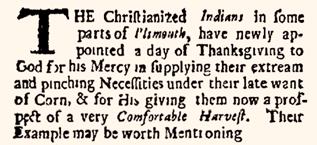 Newspaper clipping: Oldest known recording of the same event depicted in the painting, the very first Thanksgiving.