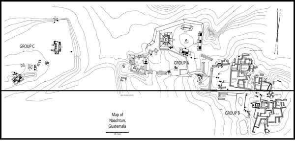 Figure 4.1: Lundell s map of Naachtun (Nohoxna) (Redrawn from Lundell 1933). 53 Figure 4.2: O Neill s map of Naachtun (Redrawn by E.