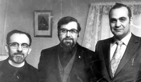 Rev. Vatche Naccachian, Archbishop Hrant Khatchadourian and Peter Bedrosian, Chairman, Board of Trustees in 1971. Kachadoorian was the keynote speaker.