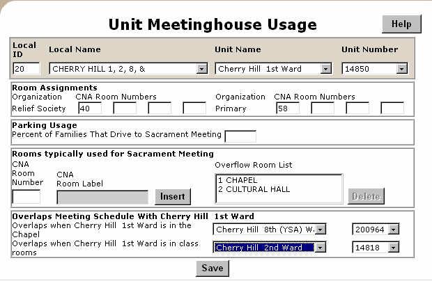 Enter the Local ID or use the pull down arrow to select a Local Name Select a Unit Name In the Overlaps Meeting Schedule With section, the FM indicates when a unit overlaps with other units.