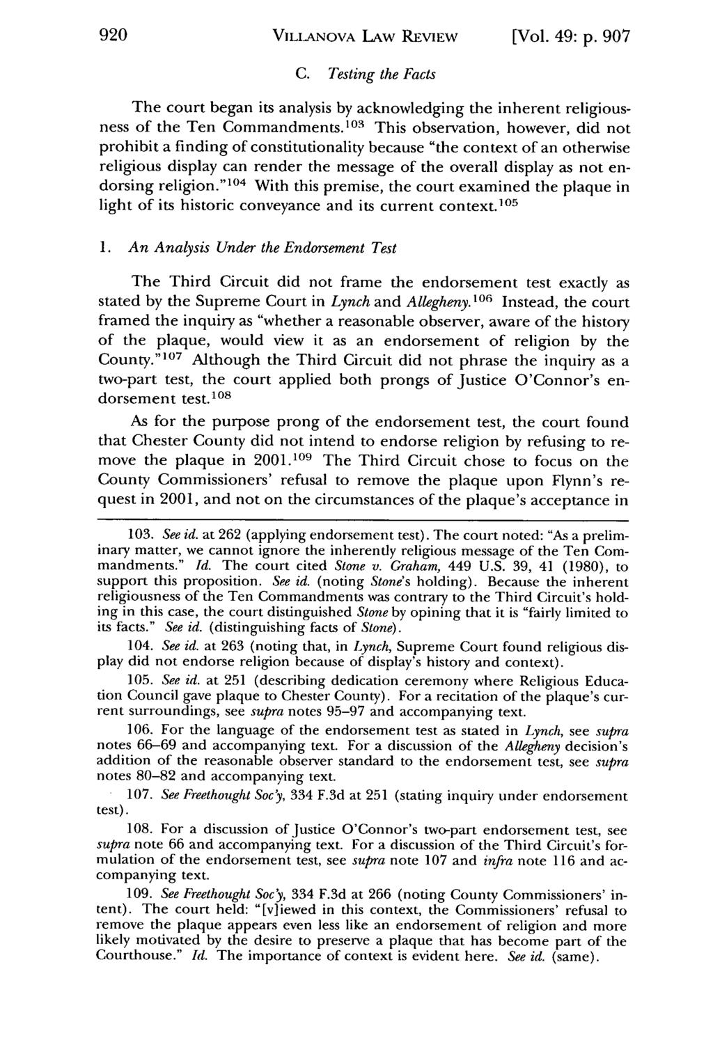 920 Villanova VILLANOVA Law Review, Vol. LAW 49, Iss. REVIEW 5 [2004], Art. 2 C. Testing the Facts [Vol. 49: p.