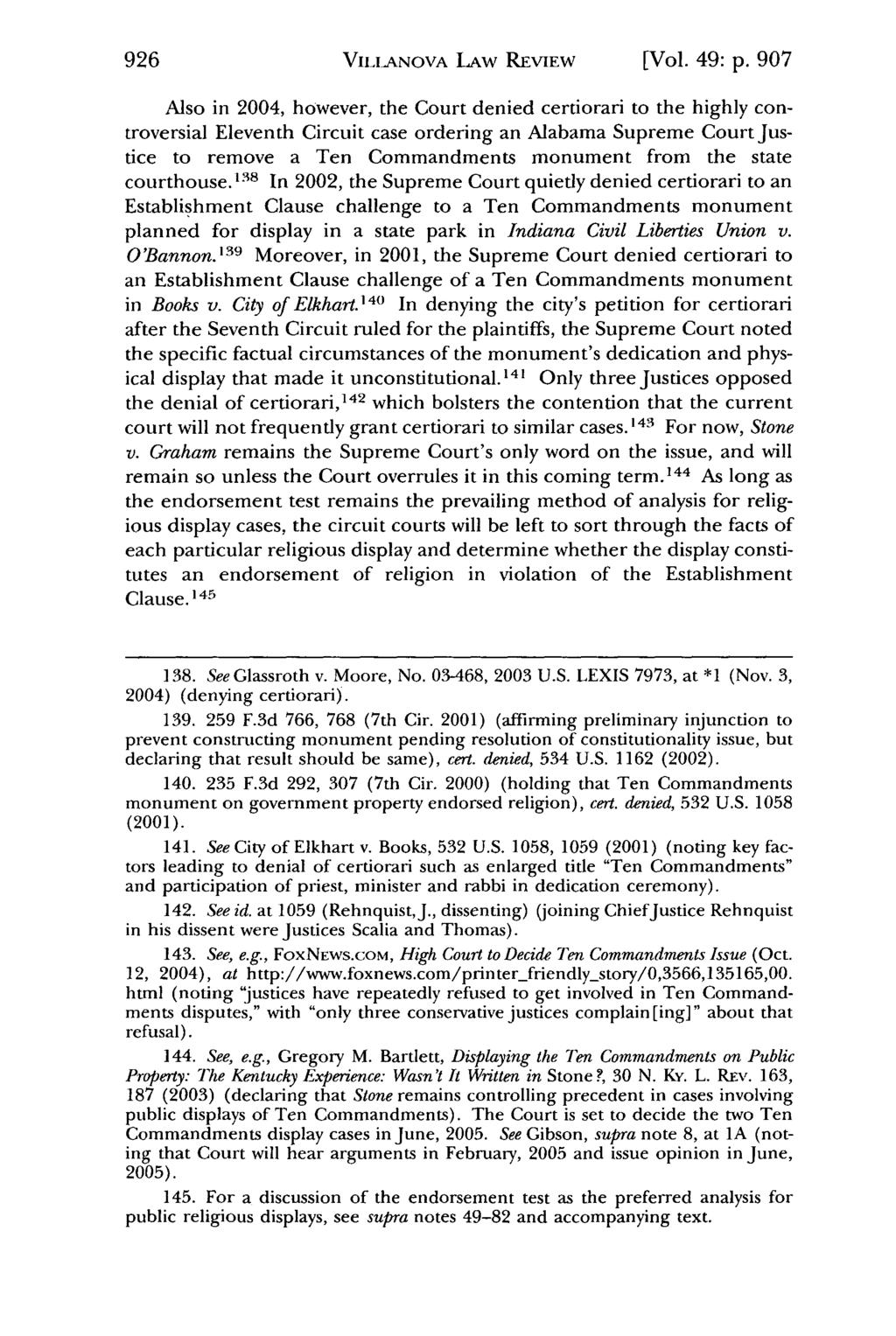 926 Villanova Law Review, Vol. 49, Iss. 5 [2004], Art. 2 VII.I.ANOVA LAW REVIEW [Vol. 49: p.