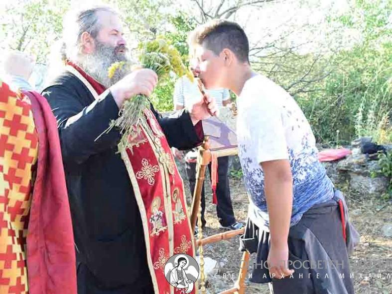 Father archimandrite Konstantin blessing with the sanctified water from the Acathist This year there was no Holy Liturgy service in open space on the basilica location like they used to serve