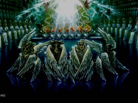 Revelation 4:8, The four living creatures, each having six wings, were full of eyes around and within.