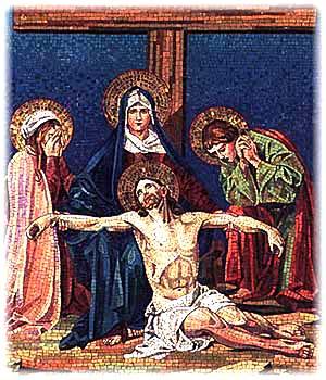 THIRTEENTH STATION The Body of Jesus is Taken Down From the Cross When the soldiers came to Jesus, they saw that he was already dead so that they did not break his legs, but one of them opened his