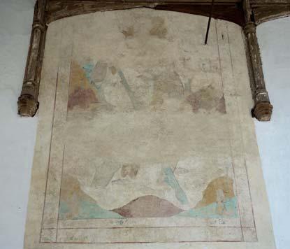 encounter with Christ. Near the top right is the outline of a local sailing ship, and in the bottom corners are two kneeling donors, male to the left and female on the right.
