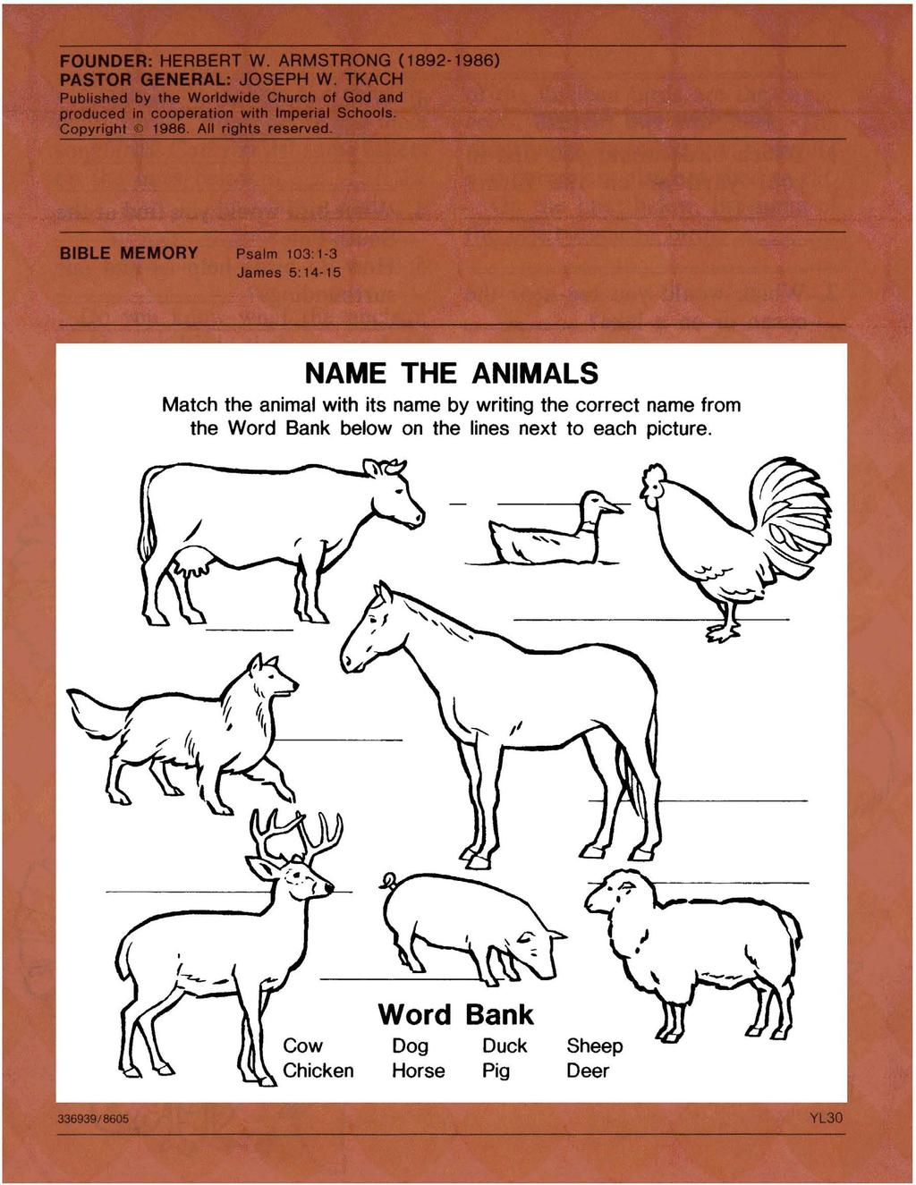 NAME THE ANIMALS Match the animal with its name by writing the