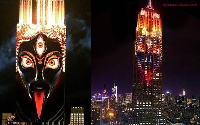 The demonic being Kali projected onto the Empire State Building on August 9,