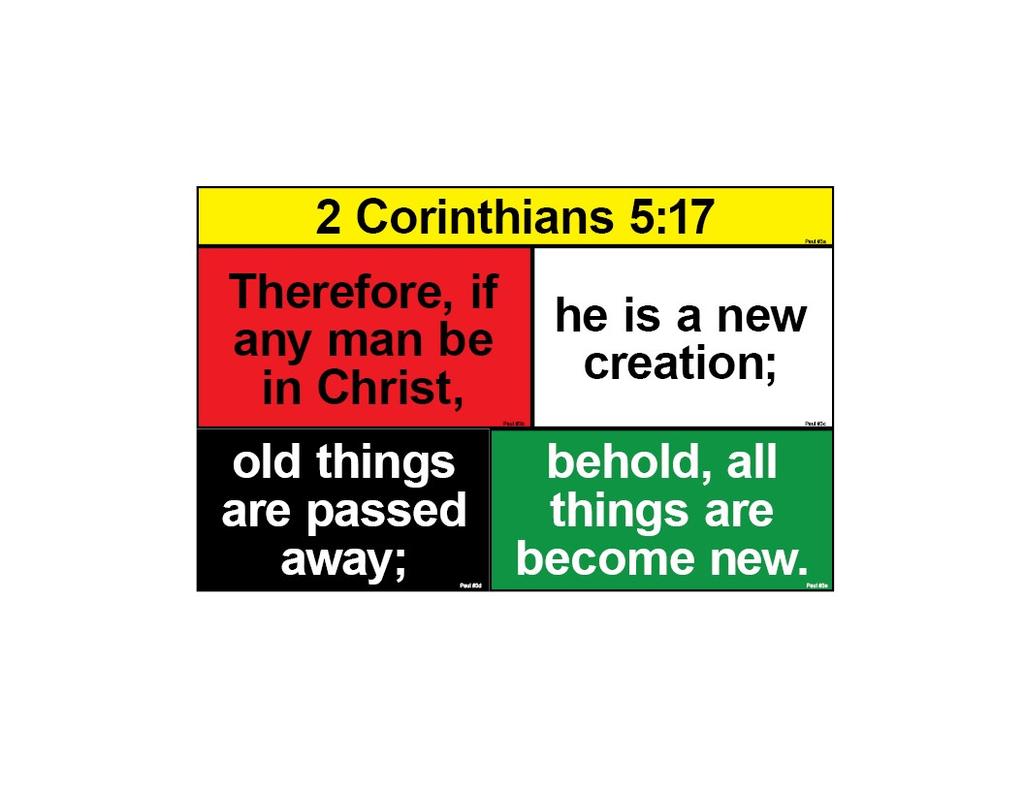 MEMORY VERSE HELPS MEMORY VERSE: 2 Corinthians 5:17 LIFE OF PAUL #3 Saul Meets His Master Therefore, if any man be in Christ, he is a new creation; old things are passed away; behold, all things are