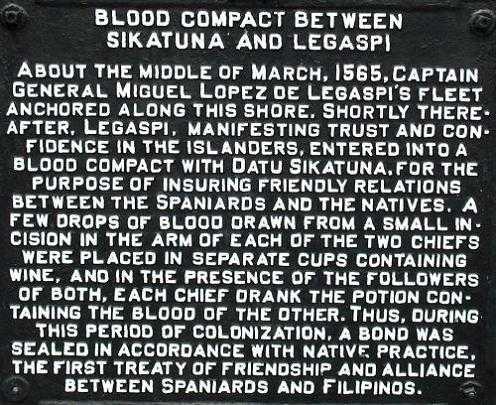 Bohol, Philippines - Plaque commemorating the Blood Compact between Sikatuna and Legaspi.
