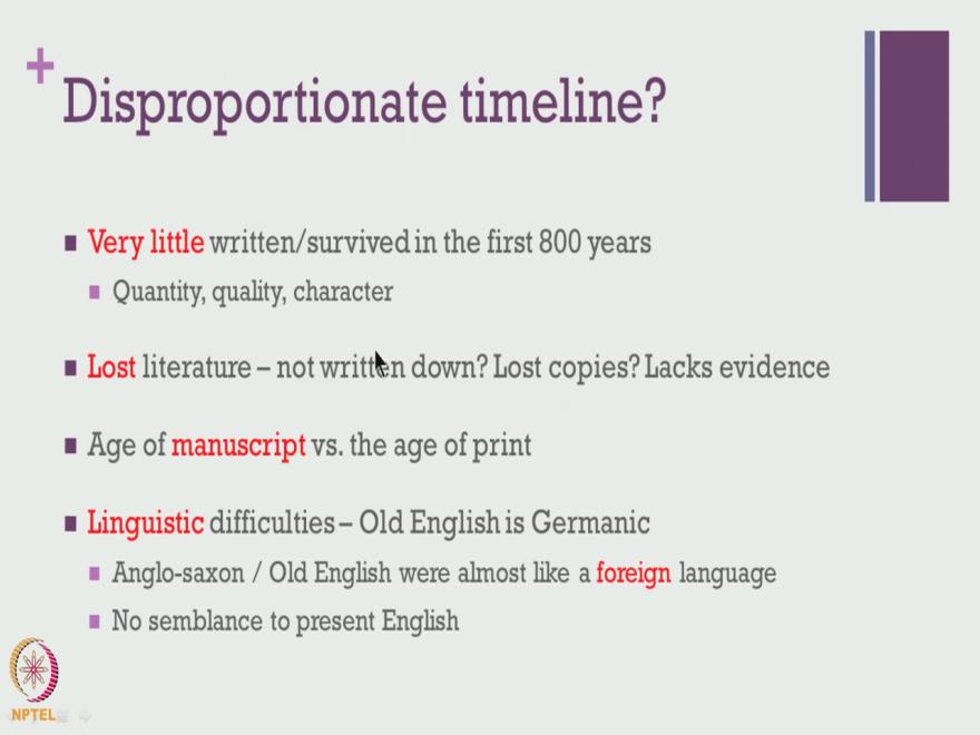 timeline. When you scale it up to the entire literary periods it occupies only a very little space in terms of literary output in terms of literary and non-literary events as well.