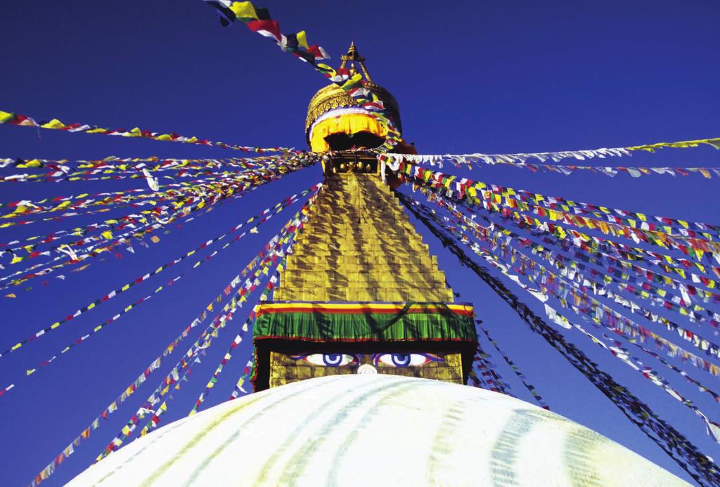 Bodnath Stupa in Kathmandu Squeezed between India and Tibet, Nepal ranges from lush subtropical forest to soaring Himalayan peaks. This is a country that is both geographically and culturally diverse.