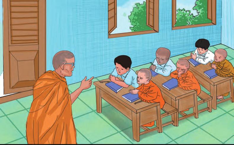 Buddhism is a peaceful religion that promotes non-violence in society. Being a monk, Sokha started learning at the pagoda.