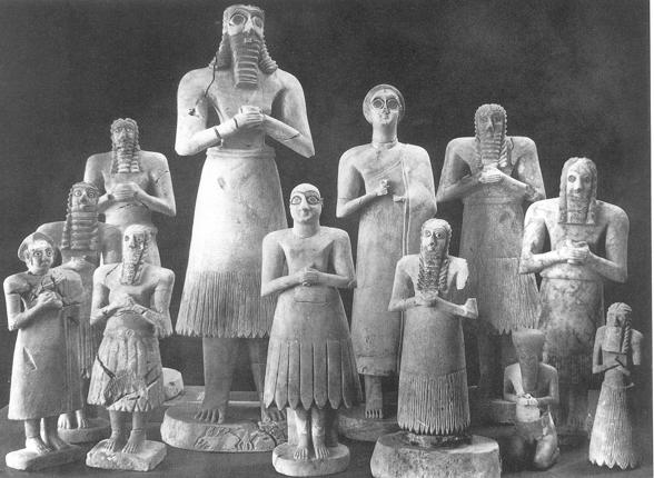 Statuettes of worshippers, from modern-day Tell Asmar, Iraq, ca.