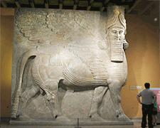 Lamassu (winged, humanheaded bull), from the Citadel of Assyrian ruler Sargon II, modern Iraq, ca. 720 BCE. Limestone, approx. 16 high.
