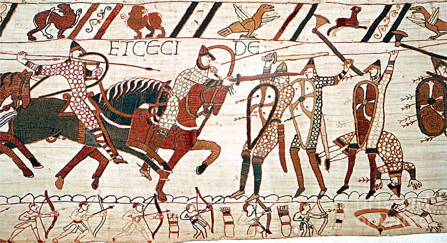 Andrew Gatlin The Bayeux Tapestry The Bayeux Tapestry is a massive, 70 meters by 20 cm (about 230 feet by 20 inches), piece of embroidered cloth that depicts a period of history in England from the
