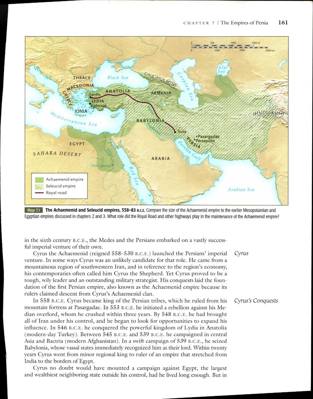 CHAPTER 7 I The Empires of Persia 161 soo woo 1100 mi 1000 2000 3000 km EGYPT SAHARA DESERT THRACE...foscDONIA a / I O NIA y, Sardis LYDIA *Ephesus a ANATOLIA C40 C IS(/Sh;.
