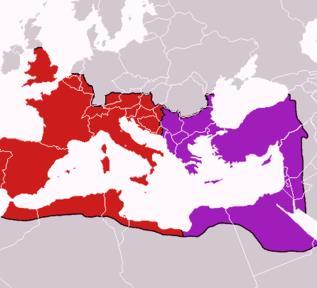 Division Into Eastern and Western Empires In the year 285, the Roman Empire was divided into the Eastern and Western Empires.