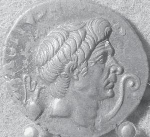 ILLUSTRATOR PHOTO/ DAVID ROGERS/MUSEUM OF FINE ARTS BOSTON (318/23A) Denarius with an image of General Pompey the Great; coin struck in Sicily, Catana. Pompey helped bolster the Decapolis as a region.