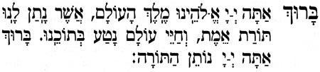 7 P a g e Translation: Blessed are You, L-rd our G-d, King of the universe, who has chosen us from among all the nations and given us His Torah. Blessed are You L-rd, who gives the Torah.