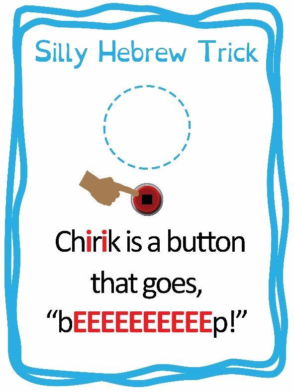 Meet your next vowel, the chirik: The chirik makes an EE sound.