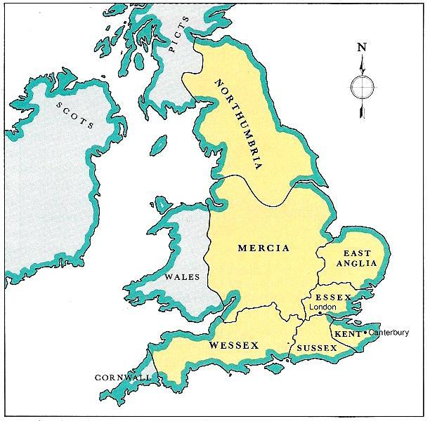 Germanic Invasions - 449 Created the Anglo-Saxon England ( Engla land ) that lasted until 1066 Divided into separate kingdoms: Kent, Northumbria, Mercia and Wessex most important United themselves