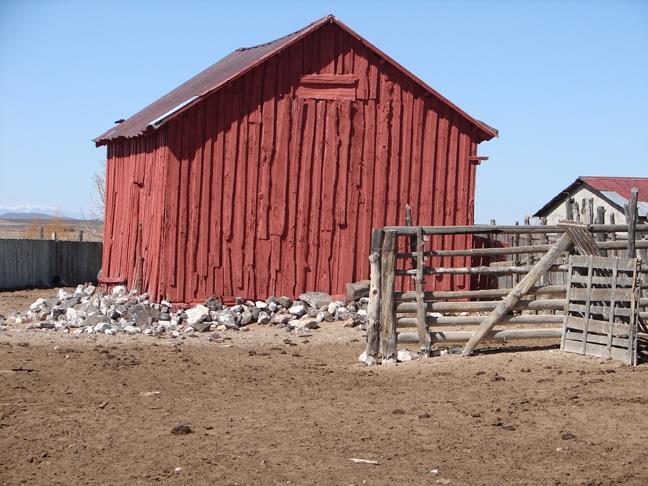 Red Barn first structure on property Wood milled in Taos Horses 1st