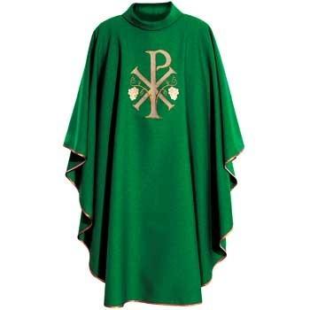 Chasuble (CHAZ-uh-buhl) The sleeveless outer garment, slipped over the head, hanging