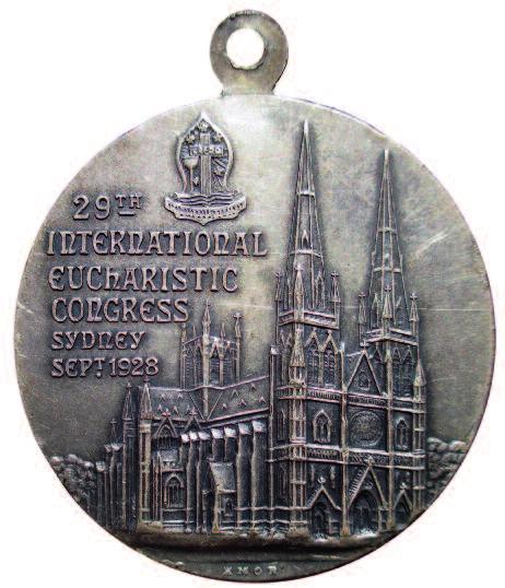 Figure 6 St Mary s Cathedral appears on the reverse of a silver medal issued for the 29th International Eucharistic Congress in Sydney in 1928. 40 mms diameter.